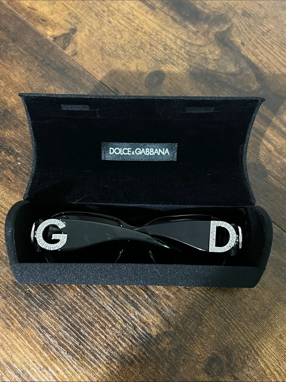 Dolce & Gabbana Black Sunglasses with Crystal DG Logo